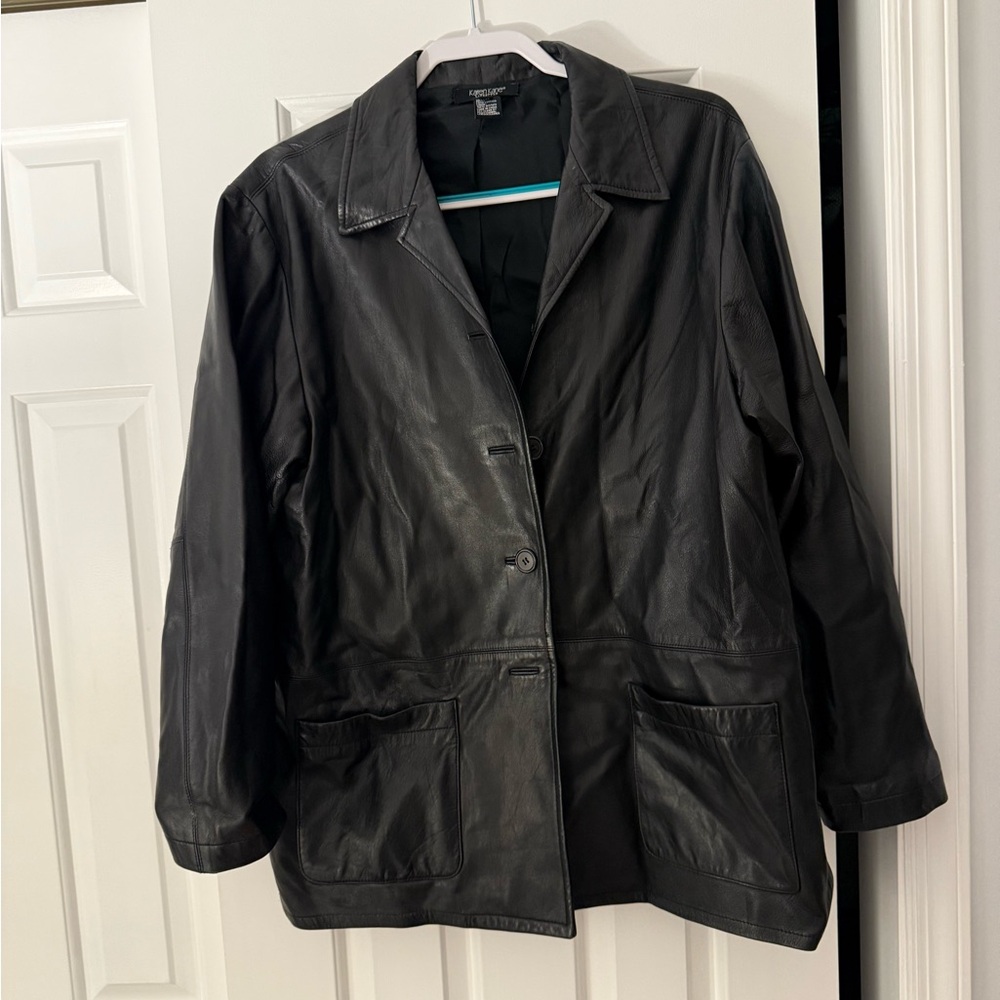 Vintage Oversized Black Leather Jacket Size L